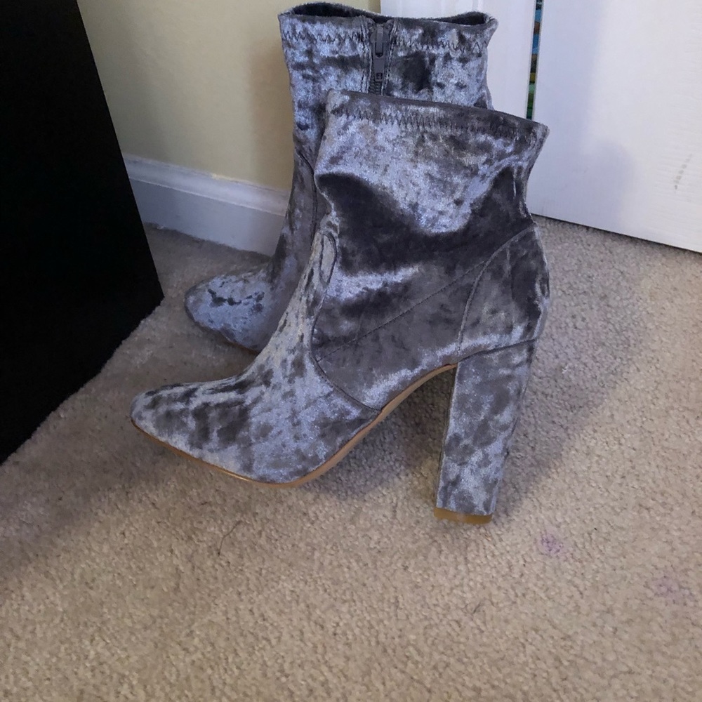 Gray Velvet Ankle Boots
